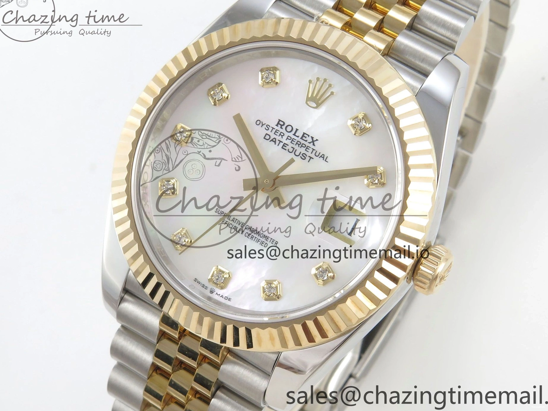 on Edition MOP DateJust White SS 41mm SS Bracelet Jubilee YG Dial Best 126333 3EF YG Diamond SA3235 1:1 0416